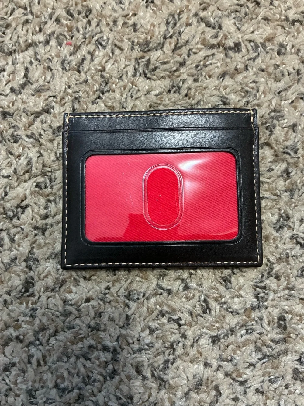 Dooney & Bourke Brown Leather Card Holder with Red ID Window